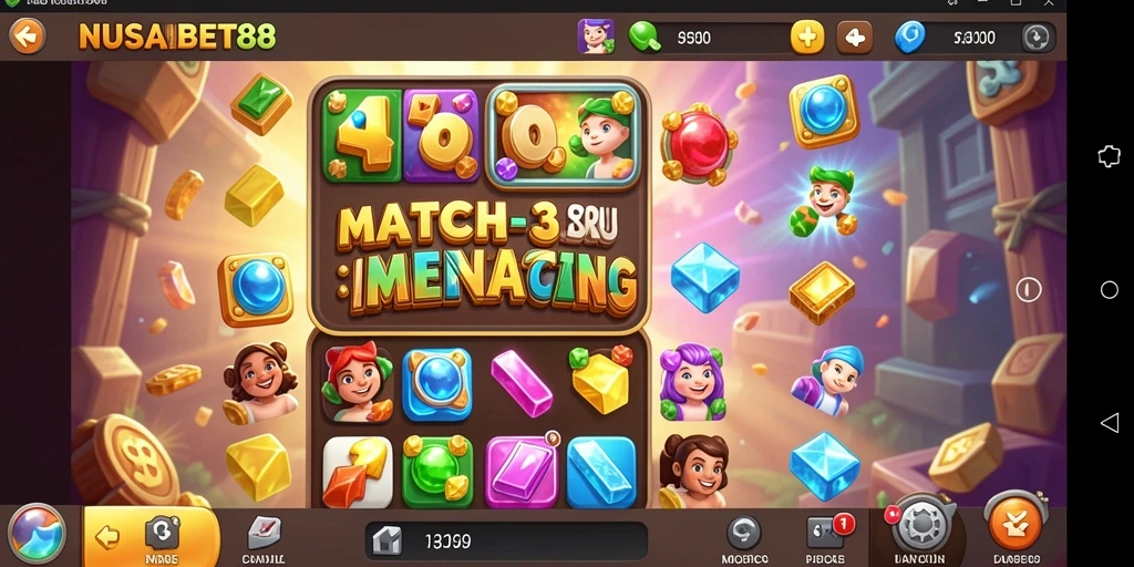 Screenshot gameplay NUSABET88 yang menampilkan aksi Match-3 yang seru.