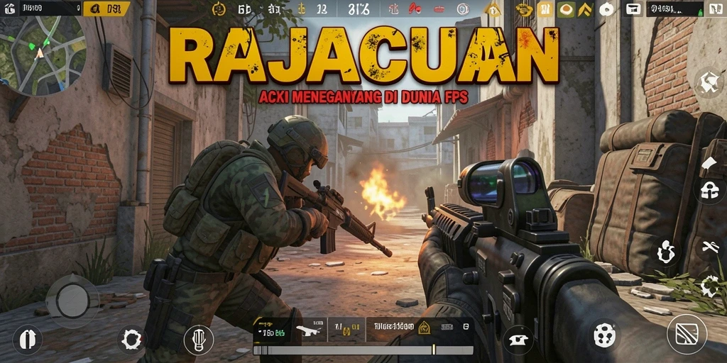 Tampilan seru gameplay RAJACUAN dalam pertarungan FPS.