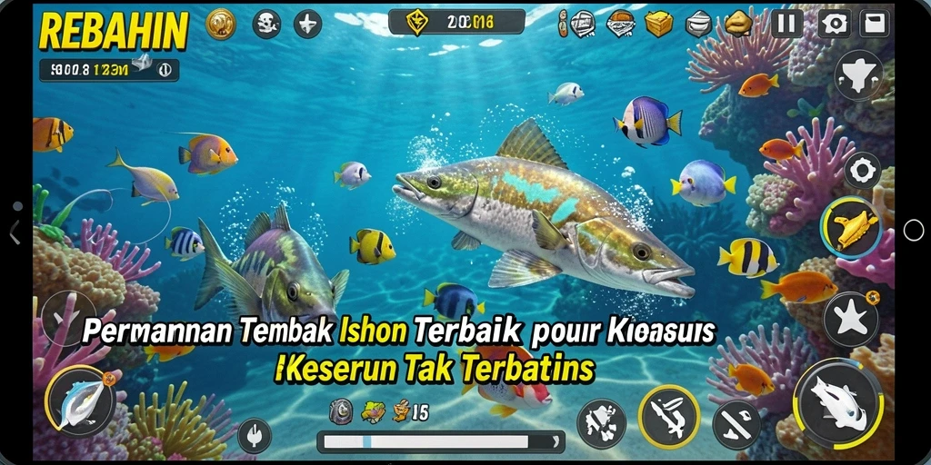 Tampilan gameplay REBAHIN yang seru dan penuh aksi tembak ikan.
