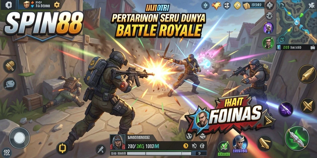 Tampilan dinamis dari gameplay seru SPIN88 dengan aksi Battle Royale.